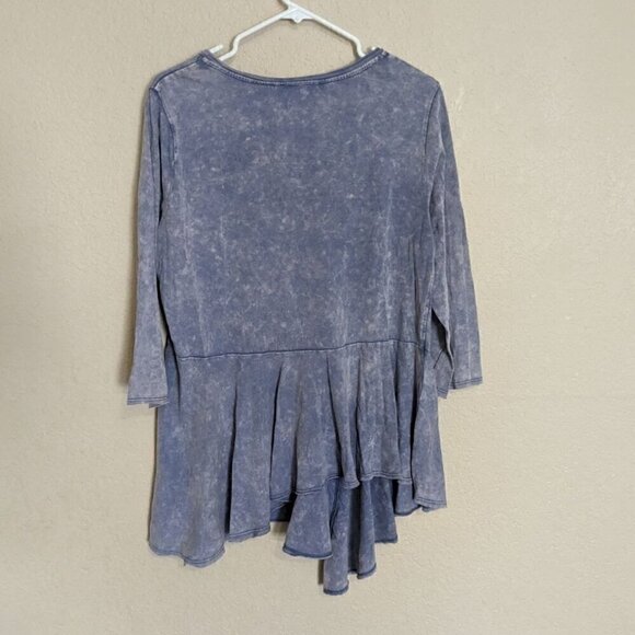 For the Republic Faded Blue Asymetrical hem 3/4th Sleeve Lagenlook Boho Top Larg - Picture 4 of 4